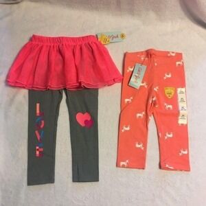 Cat & Jack Girls 3T Leggings Set NWT Pink Tutu Skirted & Coral Unicorn Capri